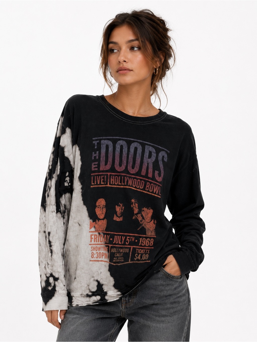 Black Tie-Dye Graphic Long-Sleeve Top - The Doors Print